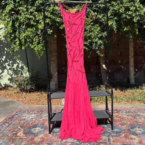 Mozhgan Haute Couture Beaded Pink Chiffon Gown Dubai Rare Luxe - Picture 2 of 13